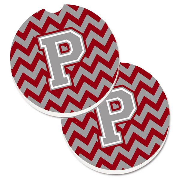 Carolines Treasures Letter P Chevron Crimson and Grey Set of 2 Cup Holder Car Coaster CJ1043-PCARC - main